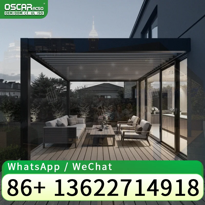 Modern Bioclimatic Aluminium Pergola Automatic Adjustable Louvred Roof Patio Gazebo for Backyard Garden Poolside pergola