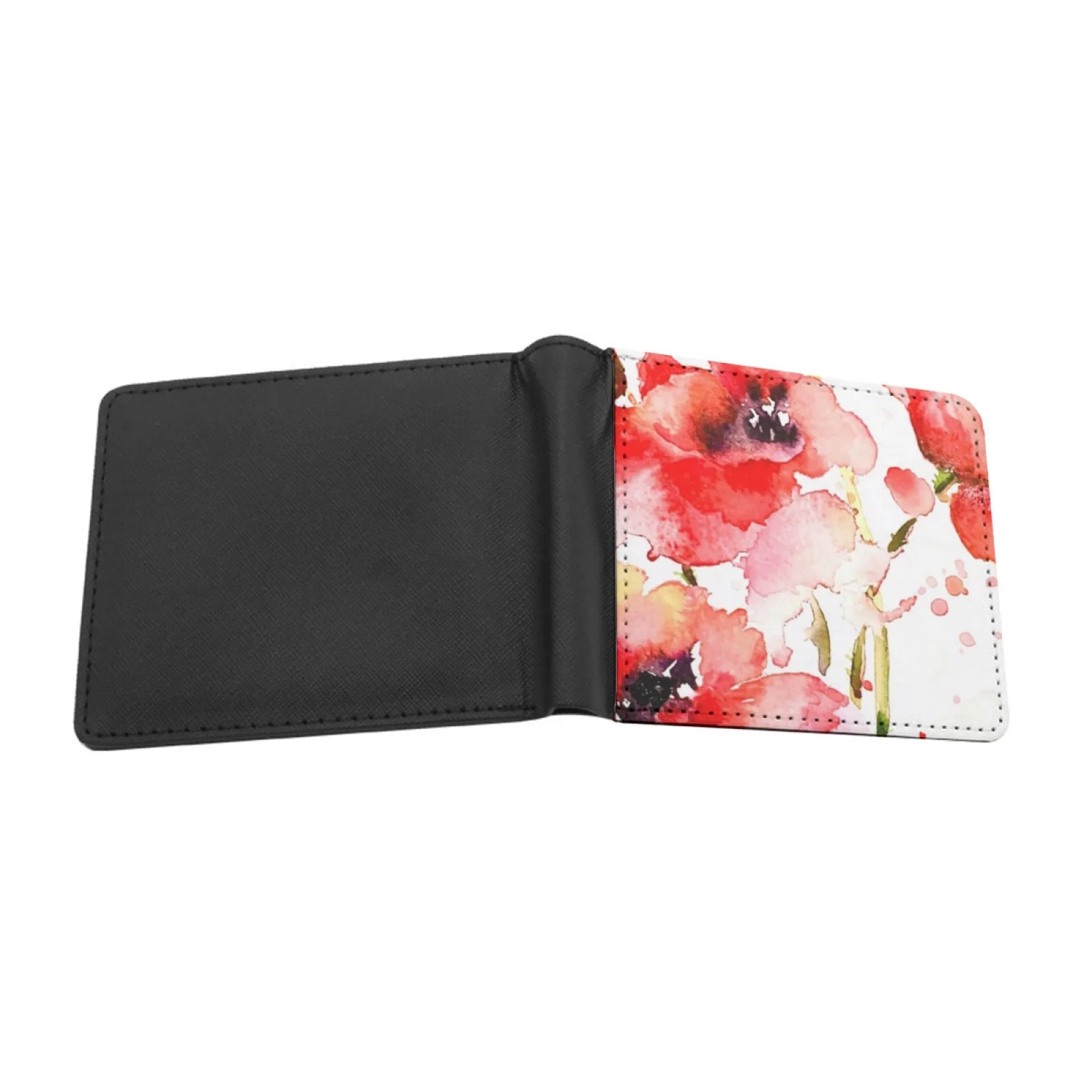 Red Poppy Modern Watercolor Short Men's Wallet Multifunction Purse Male Pu Leather Wallet Flower Watercolor Modern Colour Red