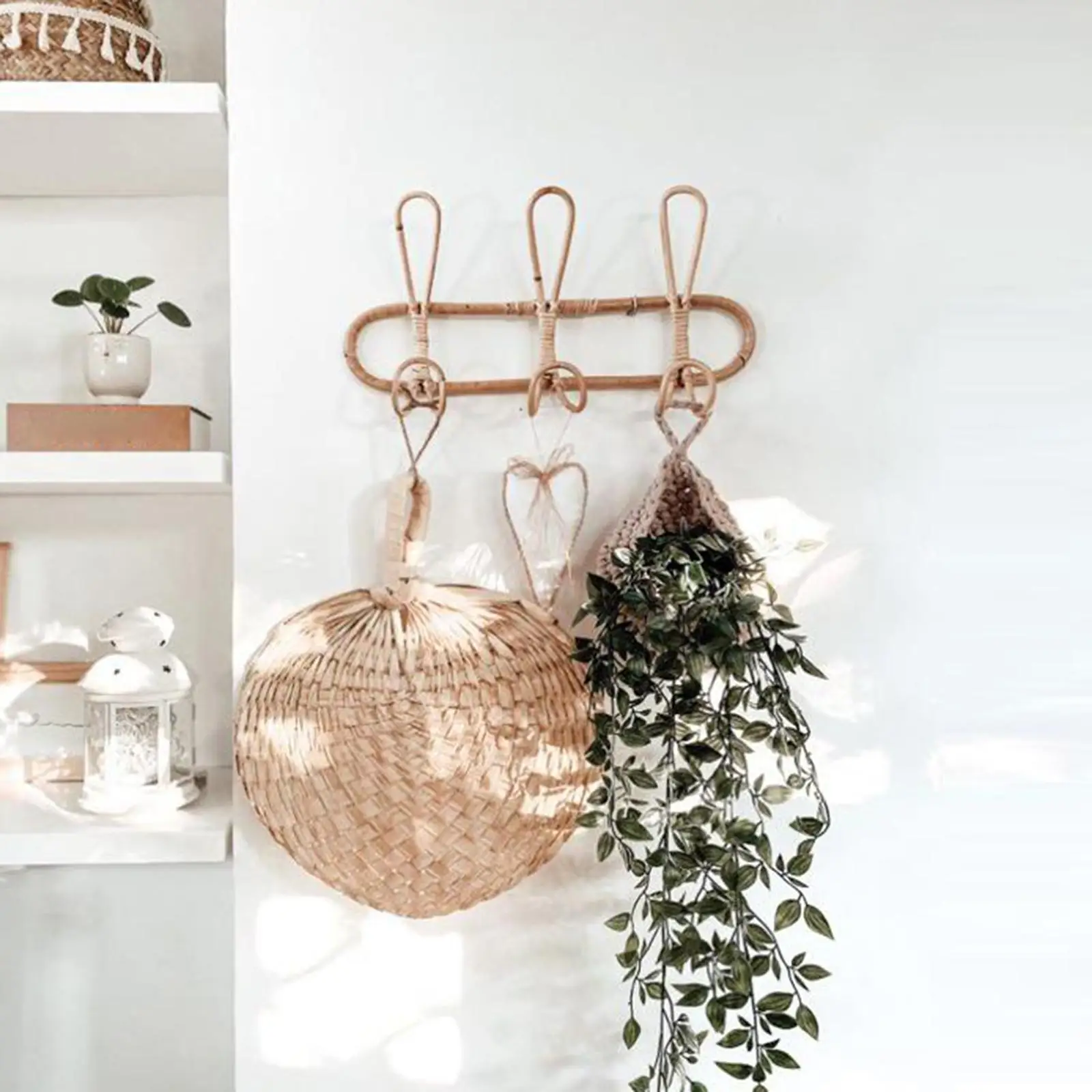 

Handmade Rattan Wall Hooks Clothes Hat Hanging Coat Hat Towel Organizer Rack