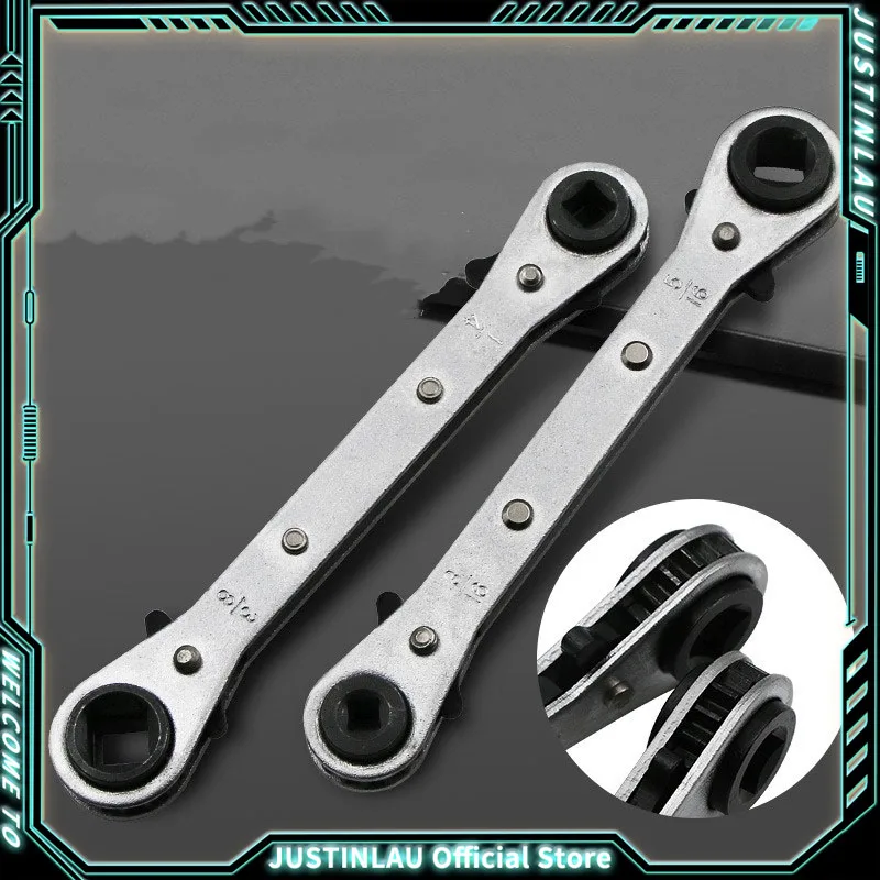 Llave de trinquete de refrigeración 4 en 1, válvula de puerto de 1/4 3/8 3/16 5/16 pulgadas, herramienta HVAC CS para uso en compresores con válvulas de acceso