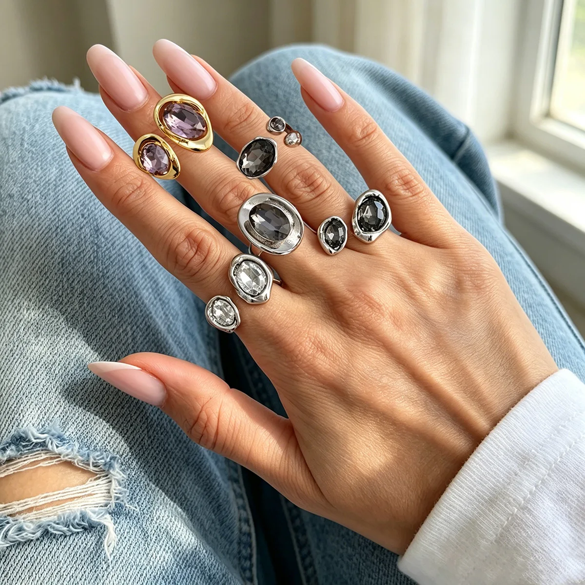 Ring Open Textured Liquid Resin Micro Pave Pink Colorful for Women Casual Night Premium Versatile Sturdy Chic Jewelry