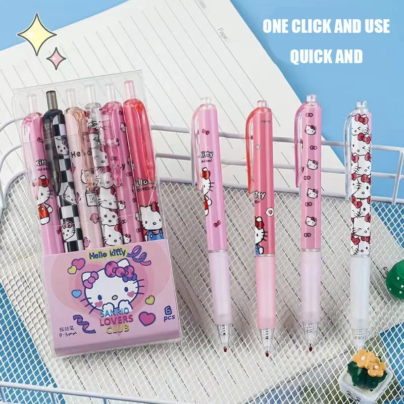 The Sanrio Family Series St Pen Head Press Start Pen Black Pen Hello Kitty Kuromi Japanese Anime Pink Is A Cute Girly Heart