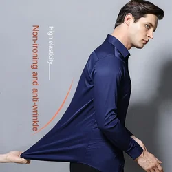 Men's long sleeved elastic shirt, non ironing business dress, professional work attire, stand up collar shirt  men shirts