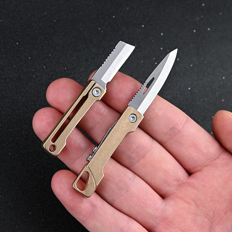 Brass Mini Folding Knife EDC Keychain Pendant Portable Small Blade Letter Opener Unboxing Knife Outdoor Camping Multi-tool