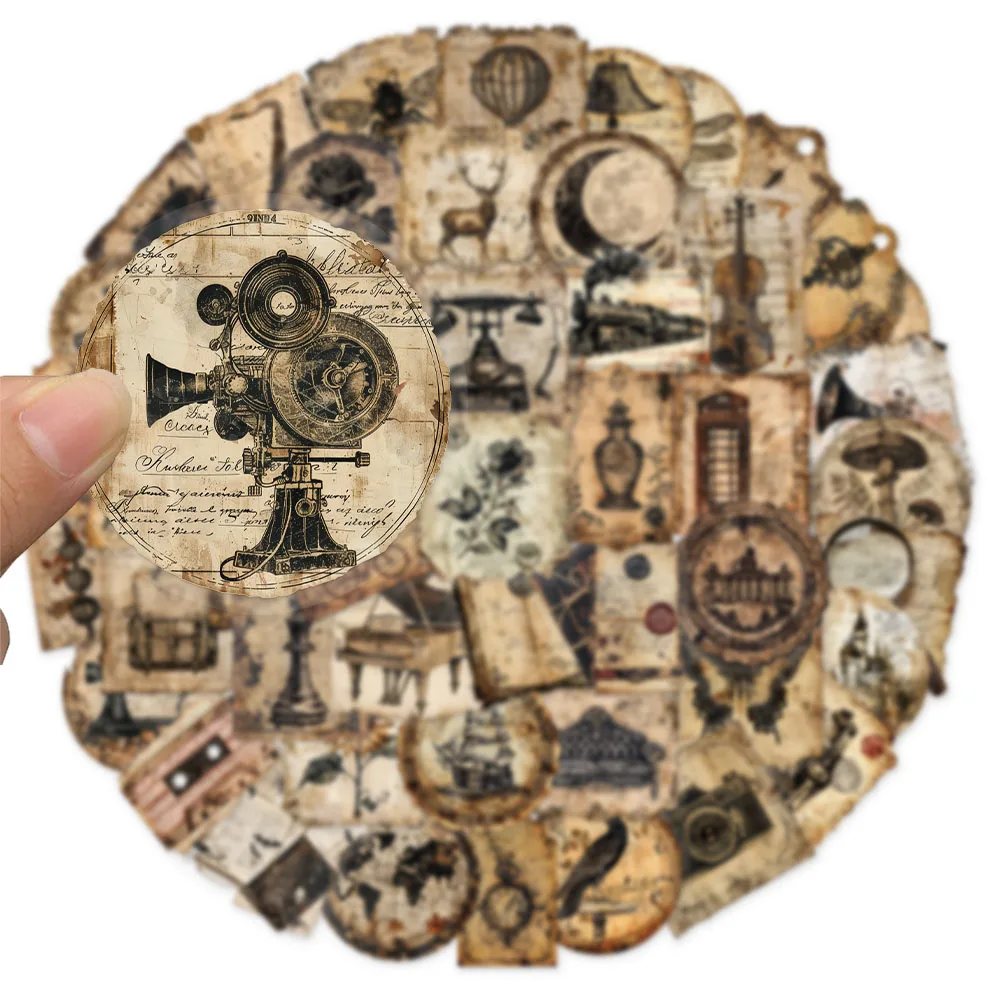 50PCS Vintage Labels Vintage Items Minimalist Style Stickers DIY Phone Cases Laptops Water Bottles Hand Accounts PET Stickers