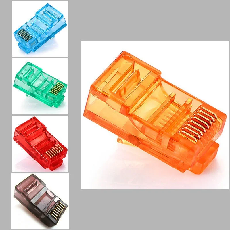 Módulo de Cables Ethernet RJ45, conector de red, RJ-45, cabezales de cristal, Cat5, Color, chapado en oro, 100 unidades por lote