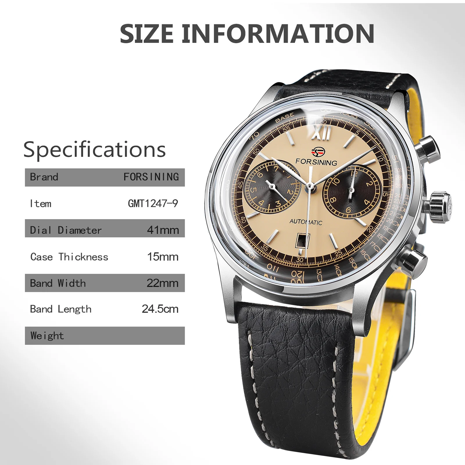 Forsining 147A Golden Case Luxury Casual Design Leather Multifunctional Mens Watches Top Brand Automatic Mechanical Watch