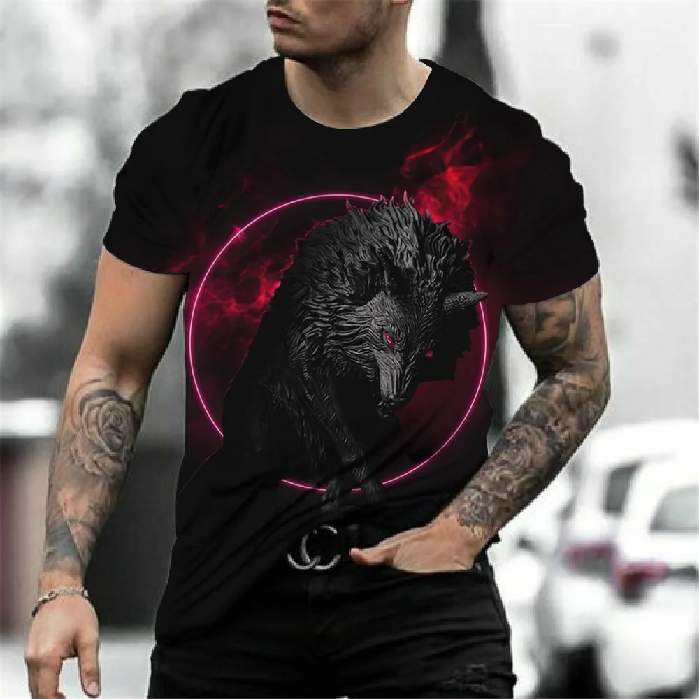 Animal lobo Pattern T-shirt Utilizar Comfortable Breathable Material Fashion Loose O-neck Man Short Sleeve Causal Clothing