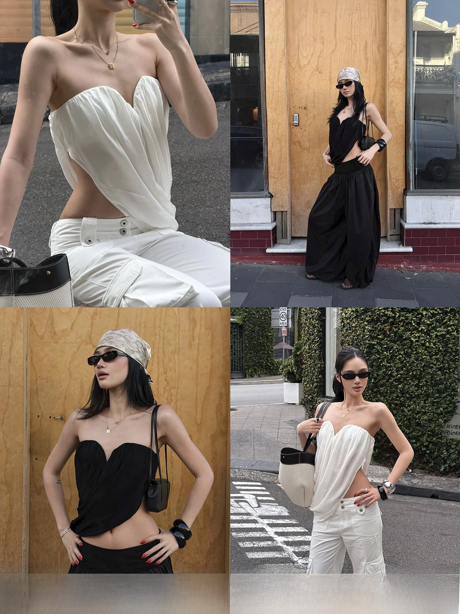 

Rovente Curvy Party Top Women's Slim Fit Sleeveless Bustier Vest Black White Folded Design Original Design Casual Outfit