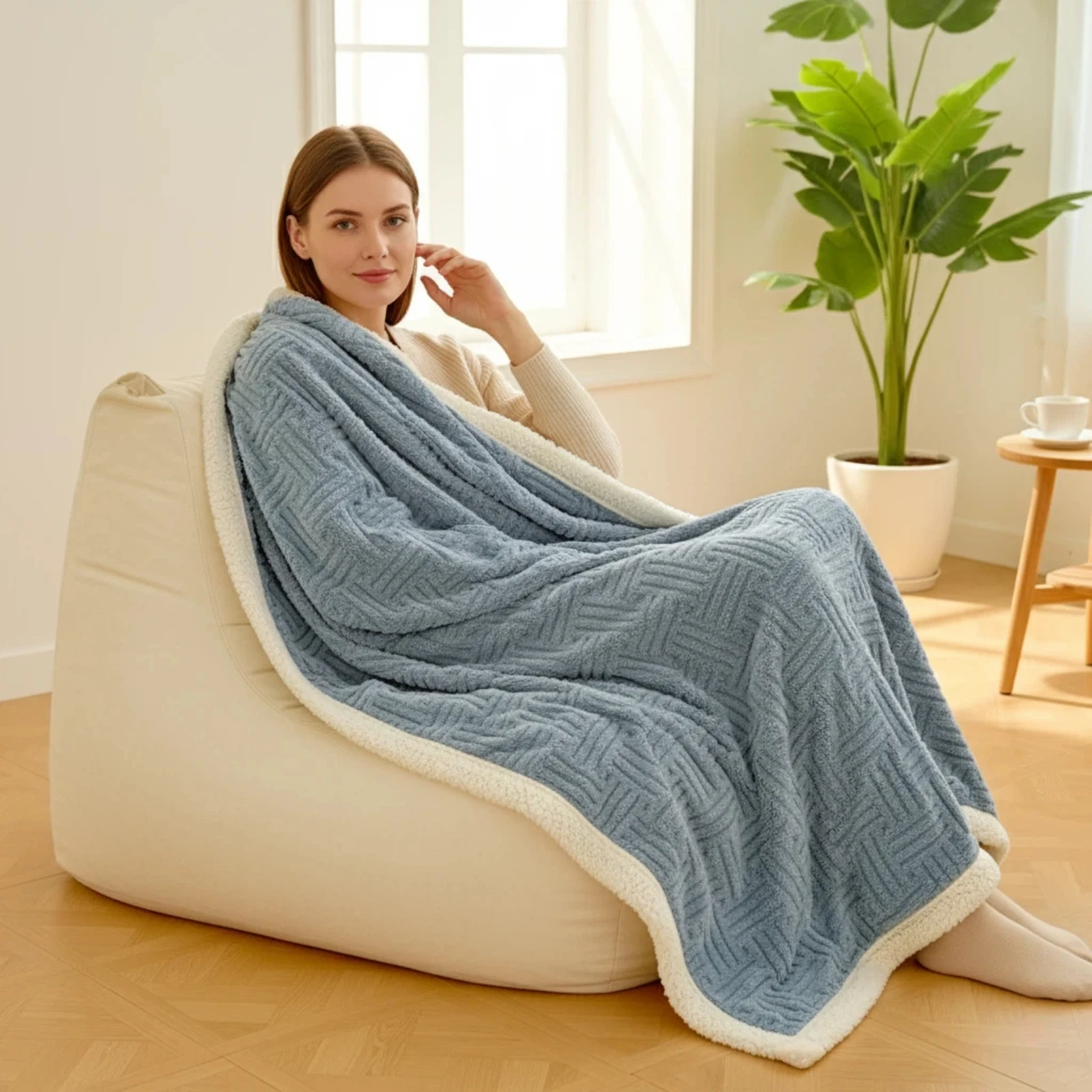 Luxury Double Layer Grid Stripe Blanket  Cross Texture Velvet  Ultra Thick Soft Cozy Warm Throw for Bed Couch  All Sizes