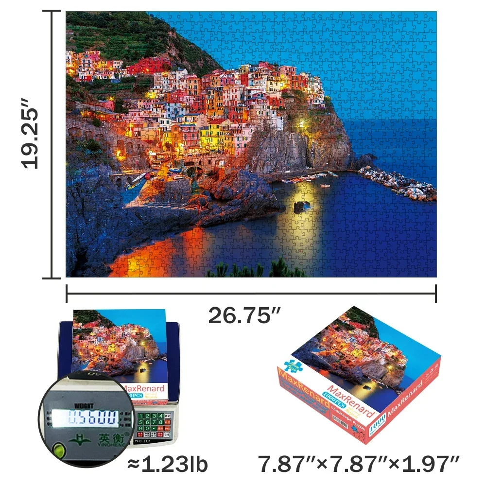 MaxRenard Jigsaw Puzzle 1000 Pieces for Adults Cinque Terra Night View of Manarola Toy Home Wall Decoration Family Game Gift