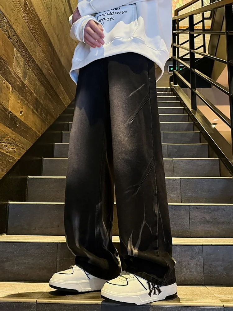 

Retro American Dyed Jeans Men's Autumn Winter Waed adient High Street Vibe Flared Long Pants Youth Wear Denim Jeans