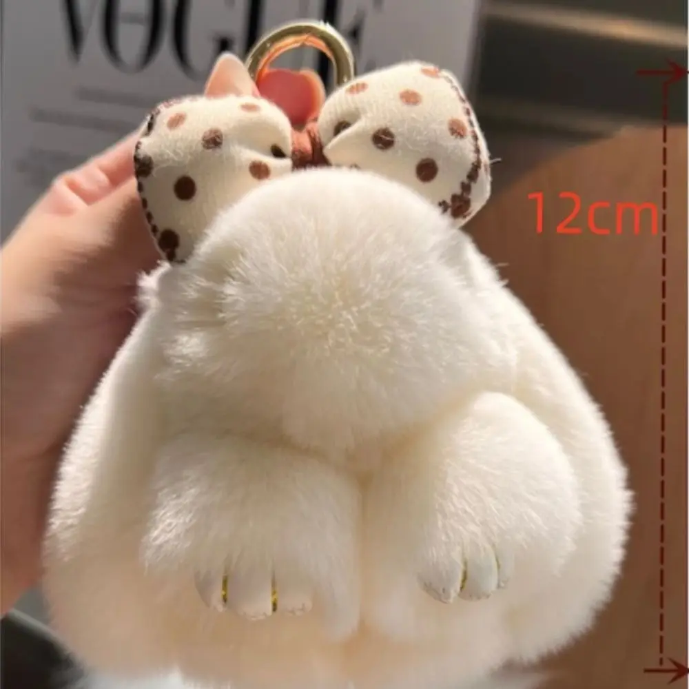 Plush Pompoms Bow Rabbit Pendant Stuffed Doll Cartoon Fluffy Bunny Doll Keychain Hanging Ornament Backpack Key Chain