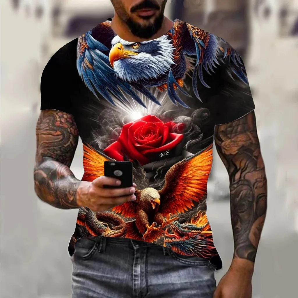 Summer Fashion Men's Printed T-Shirt Round Neck Casual Sports Men's Short Sleeve Quick Dry Street Fashion Element Men's T-Shirt
