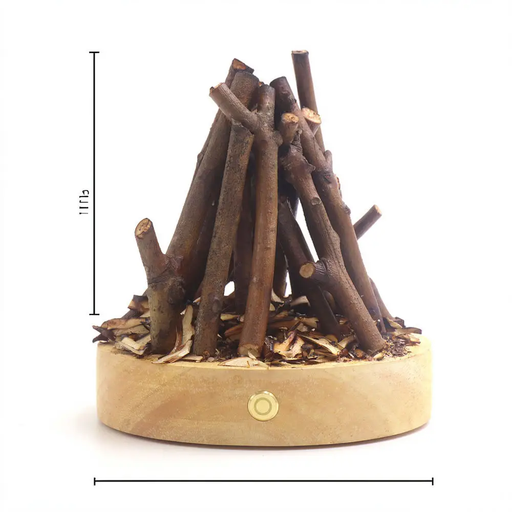 Creative Campfire Night Light Wooden Base Desk Atmosphere Lamp Warm Ambient Glow White Noise Relaxing Aid For Home Bedroom Decor