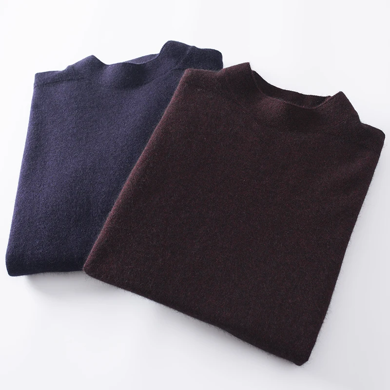 

Men's Knitted Wool Sweater f High Collar Autumn Winter Color Overhead Busin Casual Long Sve round Ne Sweater