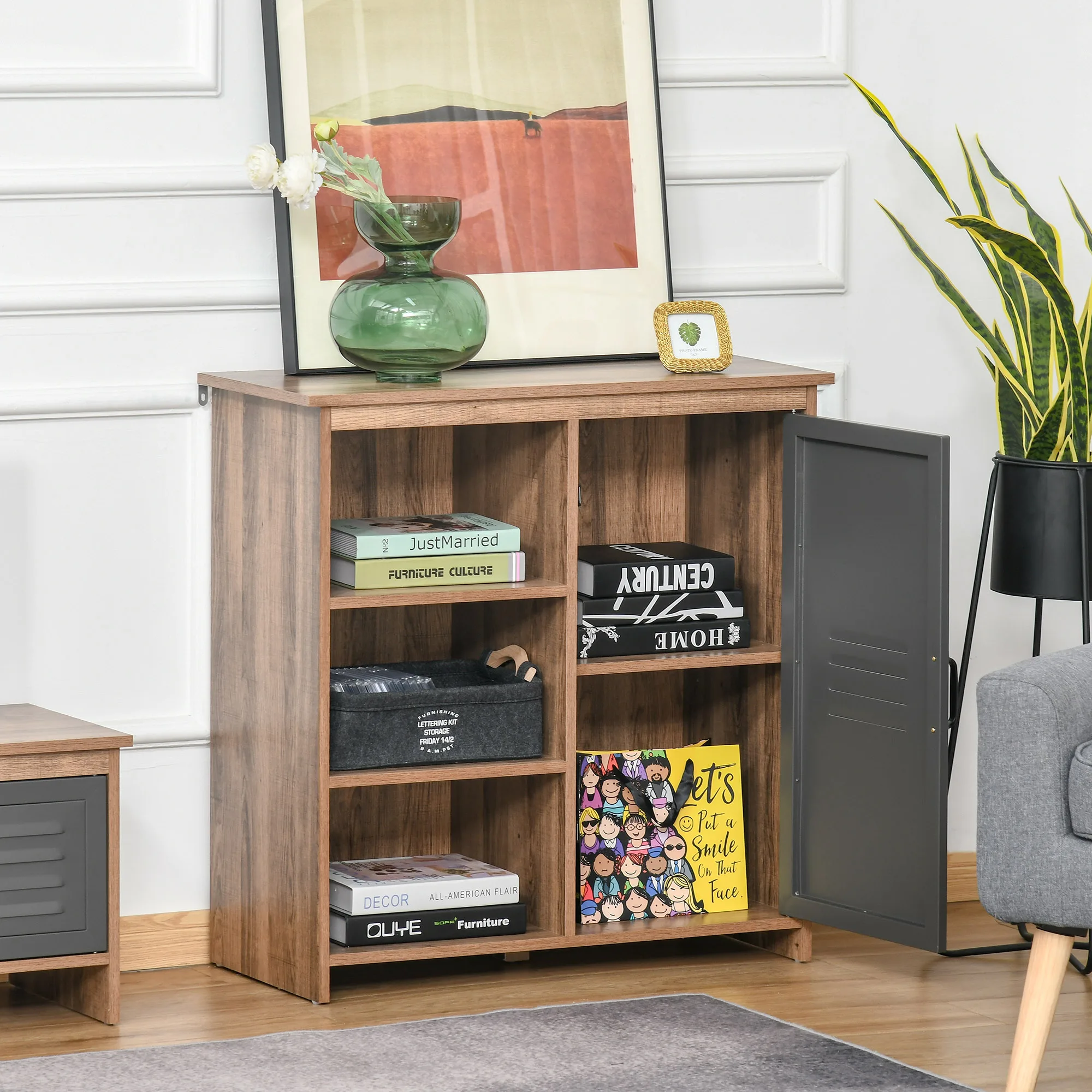 Homcom Verstelbare Plank Metalen Deur Met 3 Open Planken