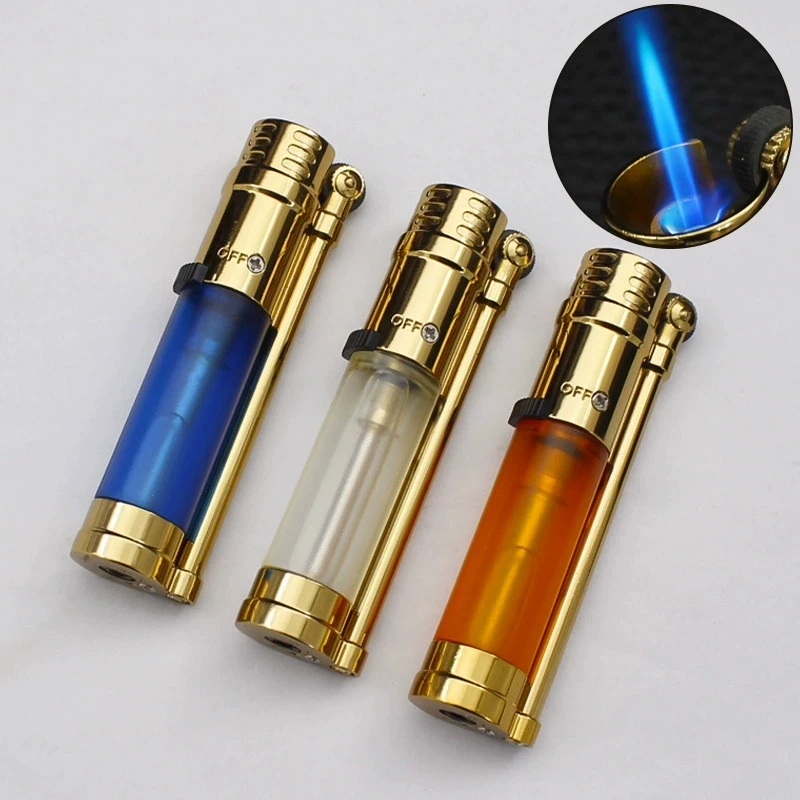 

New Windproof Transparent Window Jet Flame Lighter, Butane Gas Inflatable Grinding Wheel, Adjustable Flame Cigarette Lighter