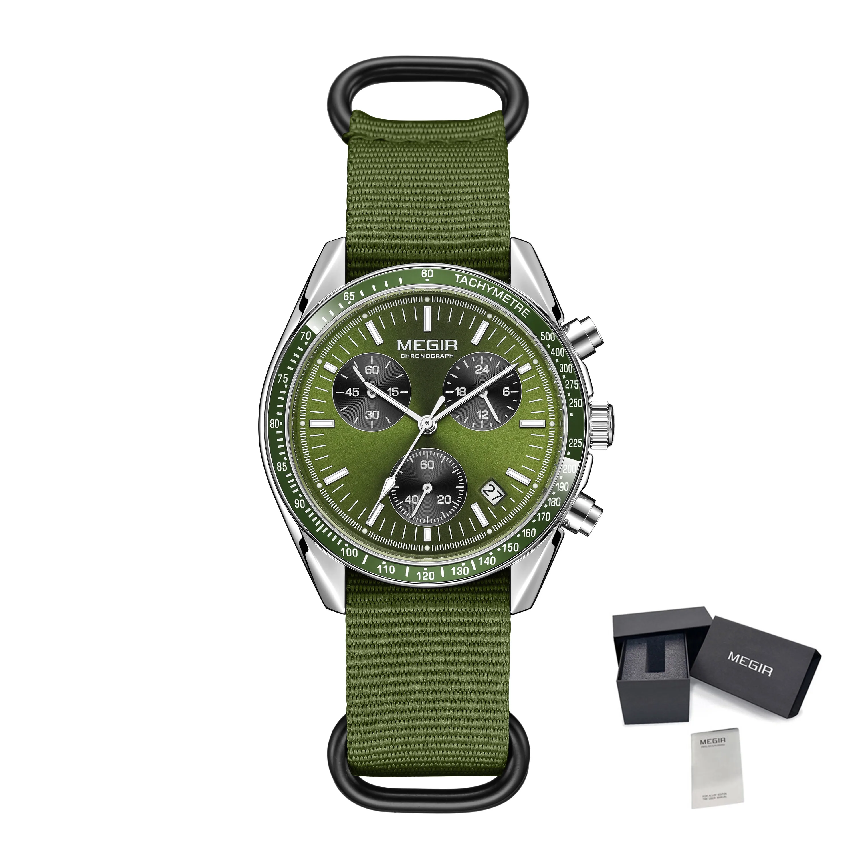 MEGIR Men's Watch Fashion Canvas Sports Wristwatch Waterproof Quartz Military Chronograph Date 24-hour Display Reloj Hombre 2247