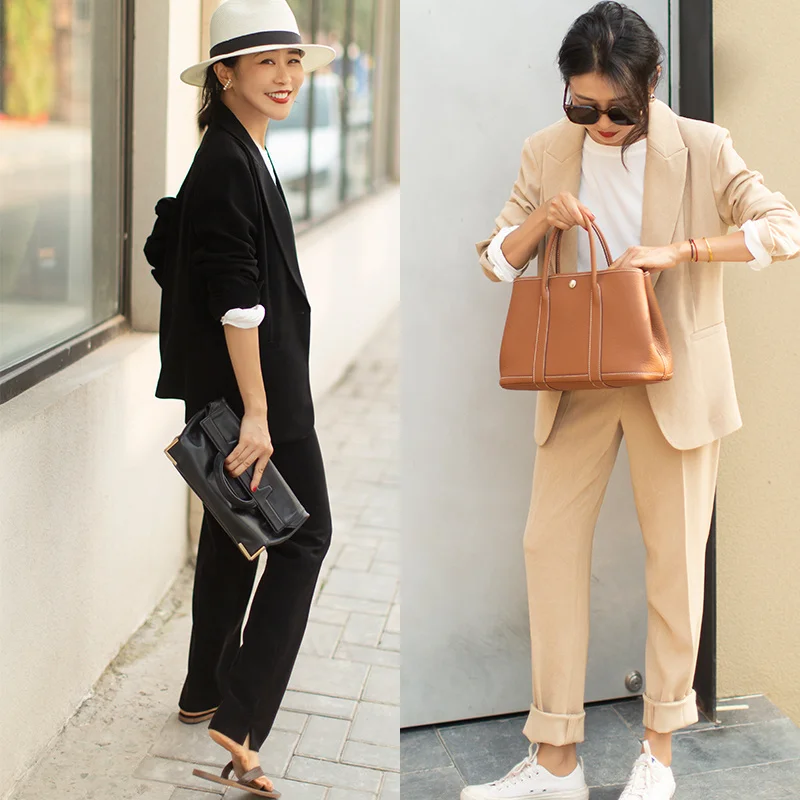 

Ele Acetate Suit Set Slimming High Waist Straight Leg Pants Versatile Comfortable to Wear Commute Sle Spring Collection