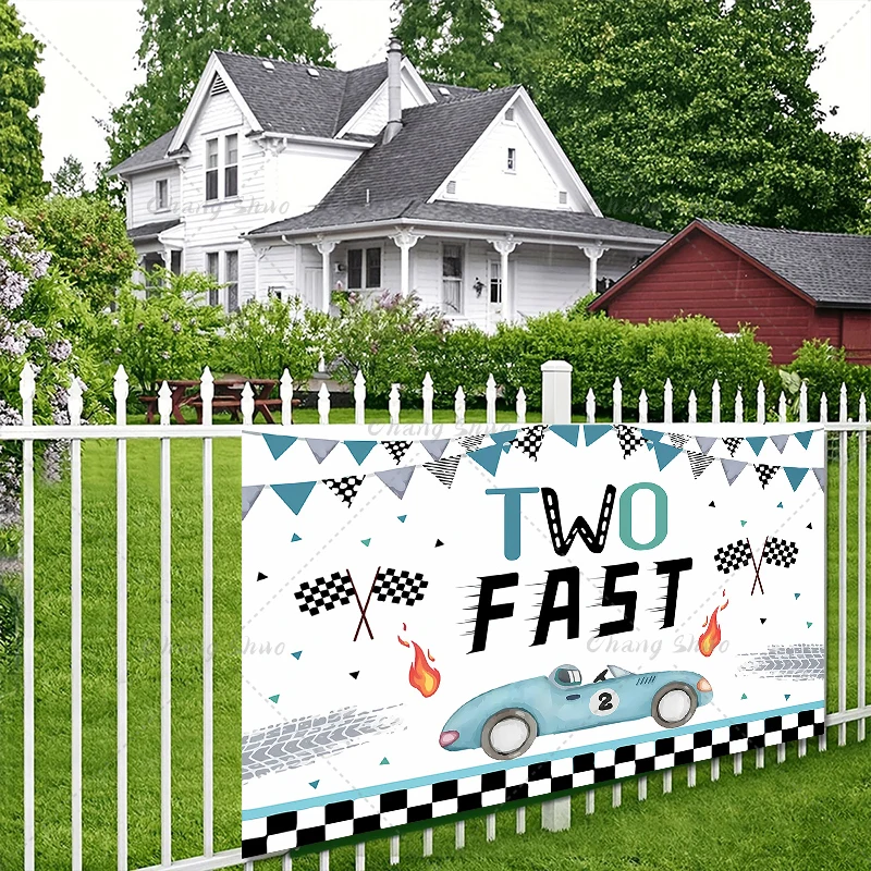 Race Car Two Fast Backdrop Racing Theme Kids Birthday Party Decorations Photography Background Boys 2nd Birthday Party Supplies