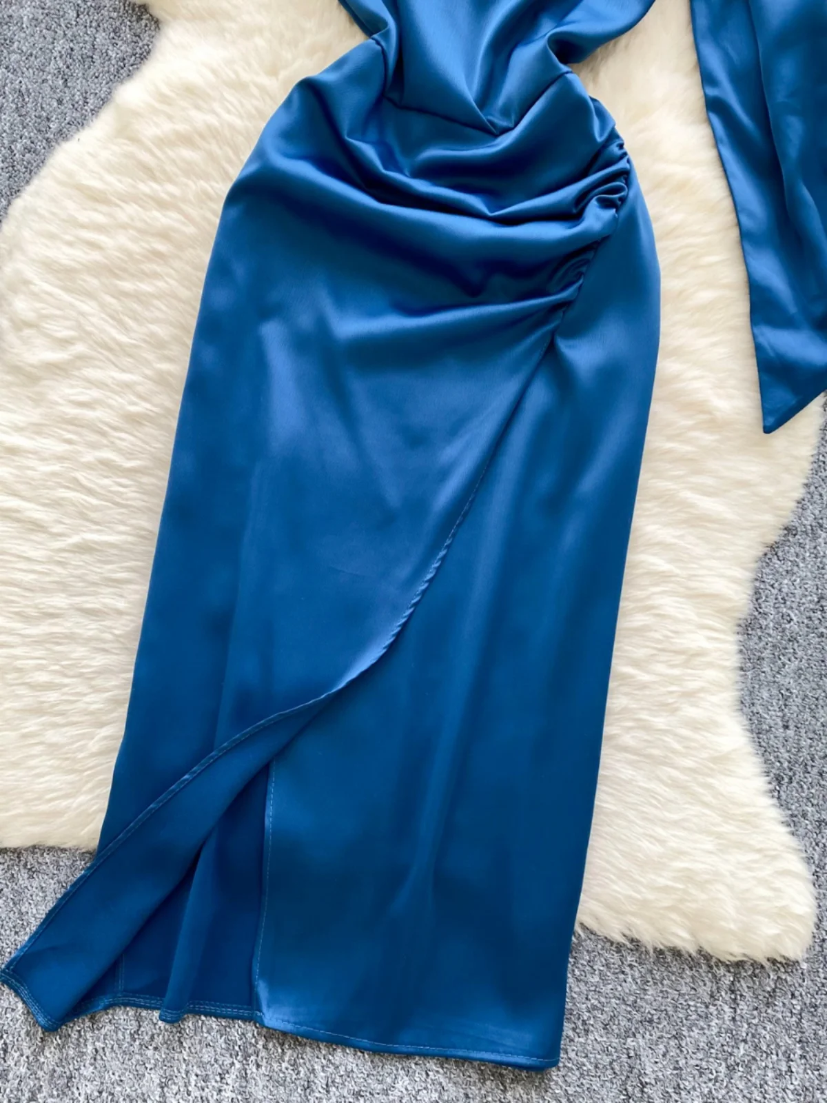 Ele Ekskluzywna Damska Sukienka Dr Sa Wisząca Ne Svel Wyszczuplająca Talia Plisowana Rozcięcie Satynowa Linia A Midi Dr