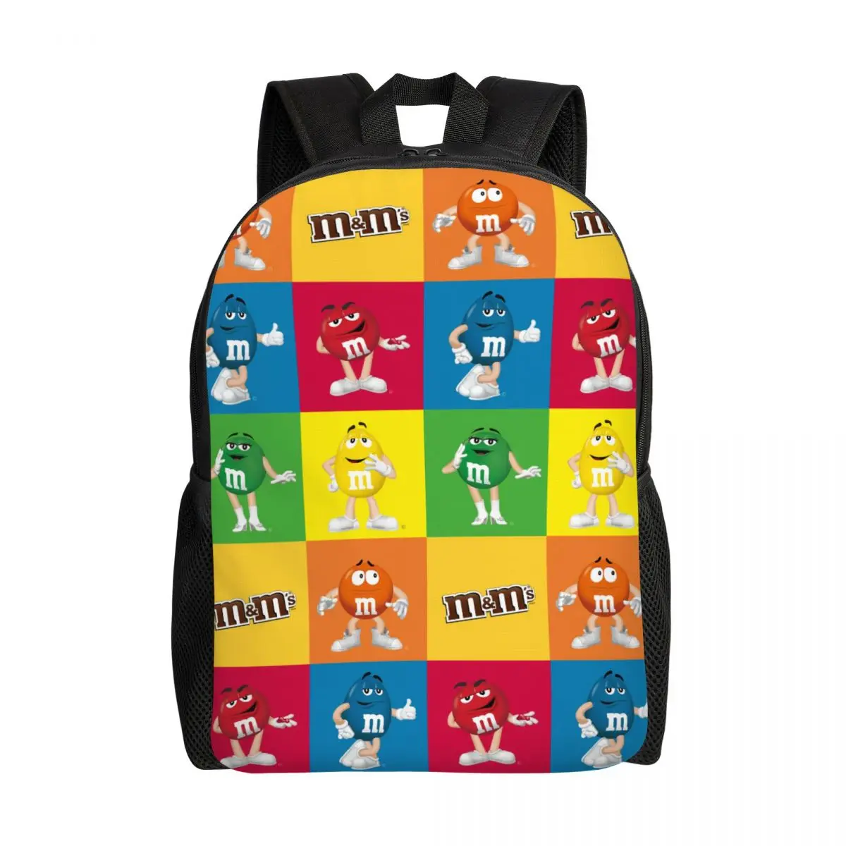 

Cartoon M&M's Collage Travel Backpack Men Women School Laptop Bookbag Candy Chocolate College Student Daypack Bags