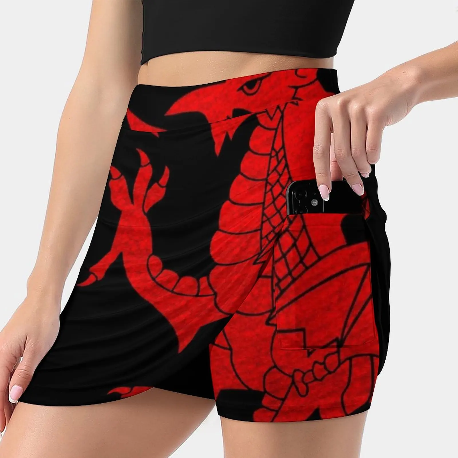 

Cymru Dragon Red Halftone Women's skirt Y2K Summer Clothes 2022 Kpop Style Trouser Skirt With Pocket Dragon Wales Welsh Cymru