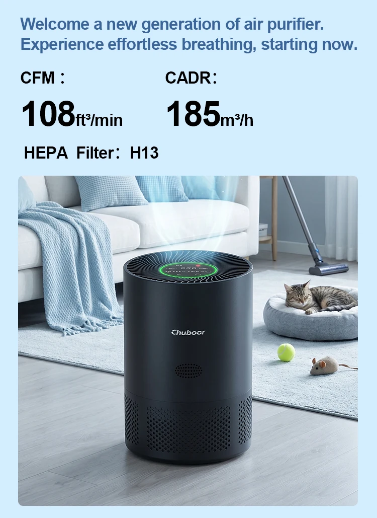 Luftreiniger mit H13-HEPA-Filter, der Gerüche, Rauch und Tierhaare entfernt. Geeignet für Schlafzimmer im privaten Bereich, CADR 185 m³/h, für Räume mit einer Fläche von 40 Quadratmetern. – Detail 7