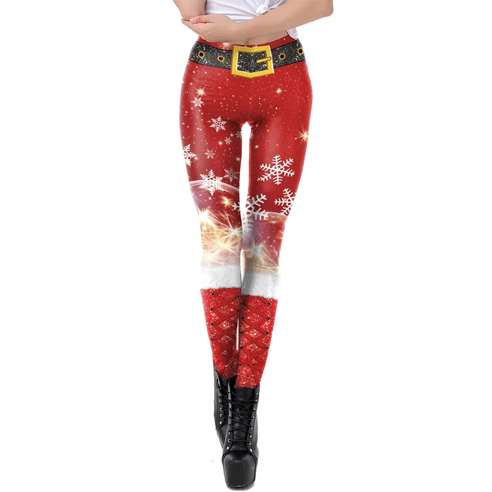 Nadanbao Snowflakes Print Leggings Leggings Women Christmas Sexy Holiday Party Trousers Female Mid Waist Elastic Tights Pants