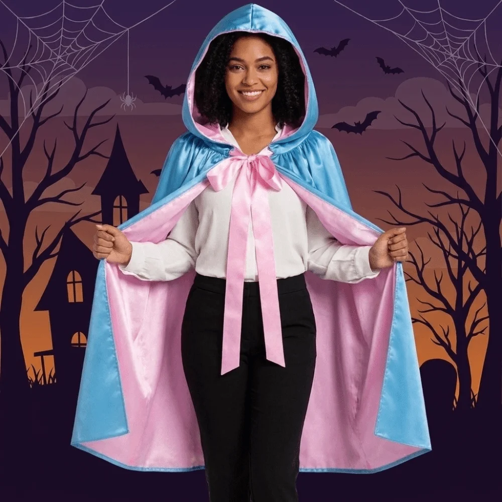 Blue Pink Halloween Cloak Solid Color Lightweight Polyester Gothic Costume Cape Washable Durable Spooky Cosplay Outfits