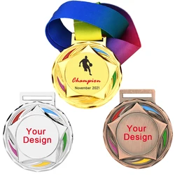 Medallas en blanco de Metal con cinta para el cuello, Medalla genérica de oro, plata y bronce para cualquier competición, recuerdo deportivo, impresión gratuita