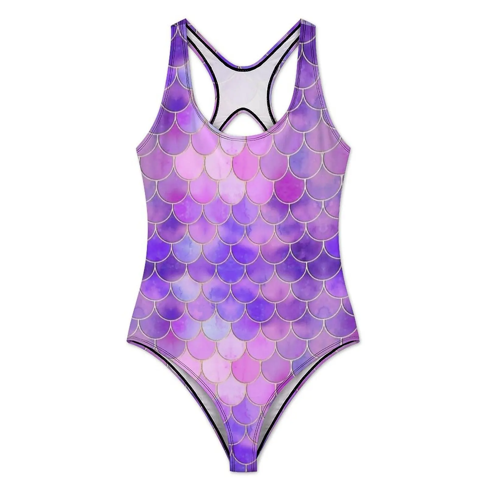 Watercolor Purple Pink Mermaid Scale Swimsuit  One Piece Swimwear Push Up Classic Bathing Suits Sexy Beach Pattern Beach Outfits