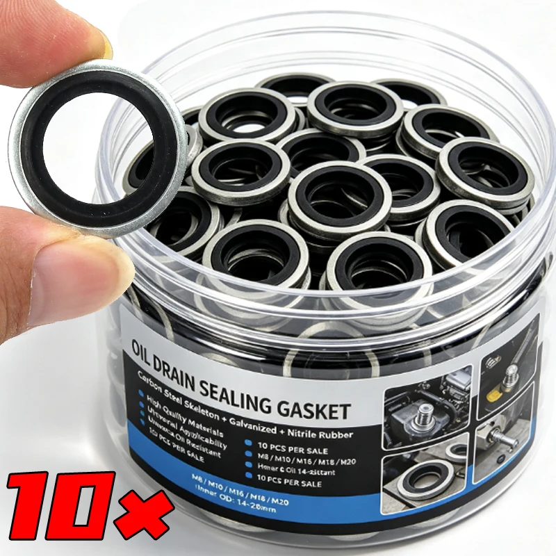 M8-M20 Gasket Sealing Washers Carbon Steel Galvanized Flat Washer No-leak Hydraulic Auto Repair Oil Pan Drain Gaskets 10PCS