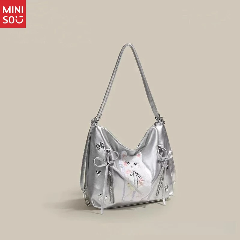 Miniso 2025 Y2K Underarm Tote Bag, Spacious Rabbit Print Commuter Backpack, Alt Subculture Purse