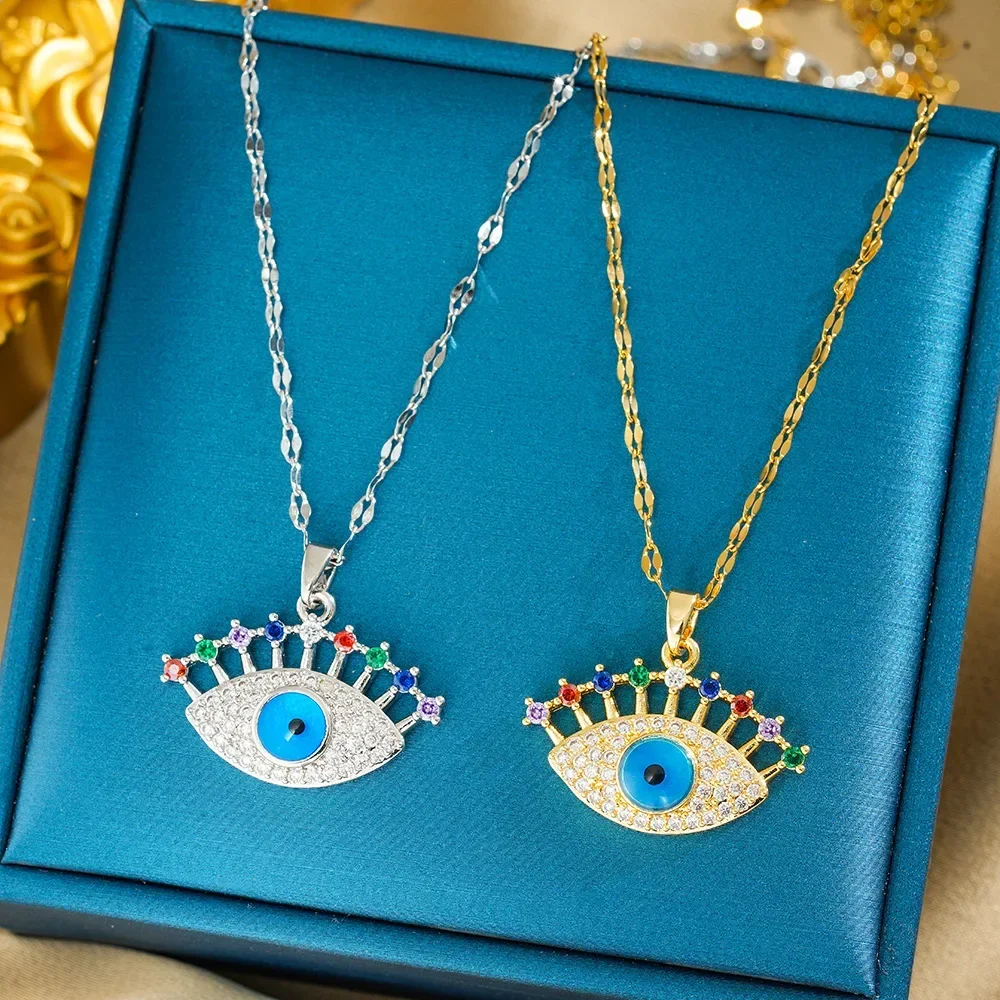 Niche sleutelbeenketting Turkse Blue Eye Devil's Eye titanium stalen titanium stalen ketting