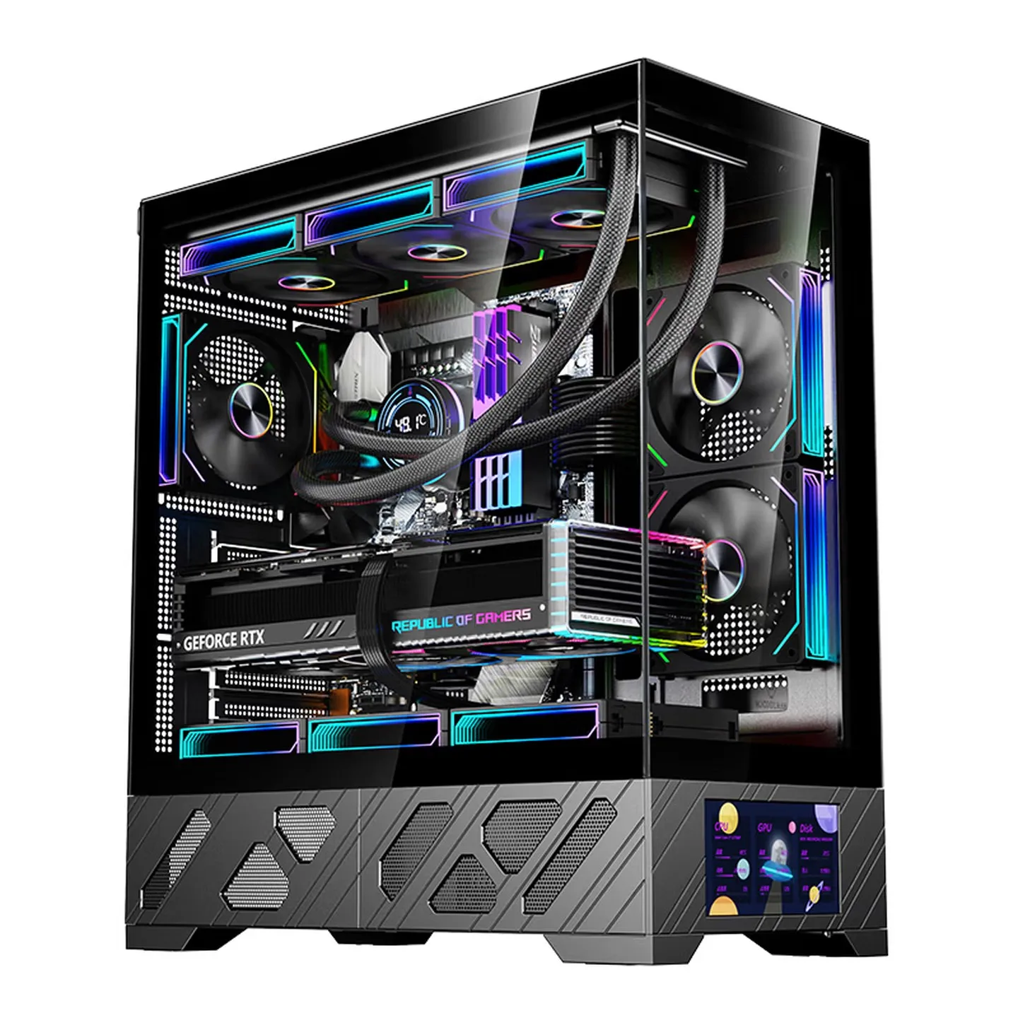 

WJCOOLMAN QIANXI ATX secondary-panel gaming computer case, supporting 360 water cooling, ATX motherboard, 5.5-inch LCD screen