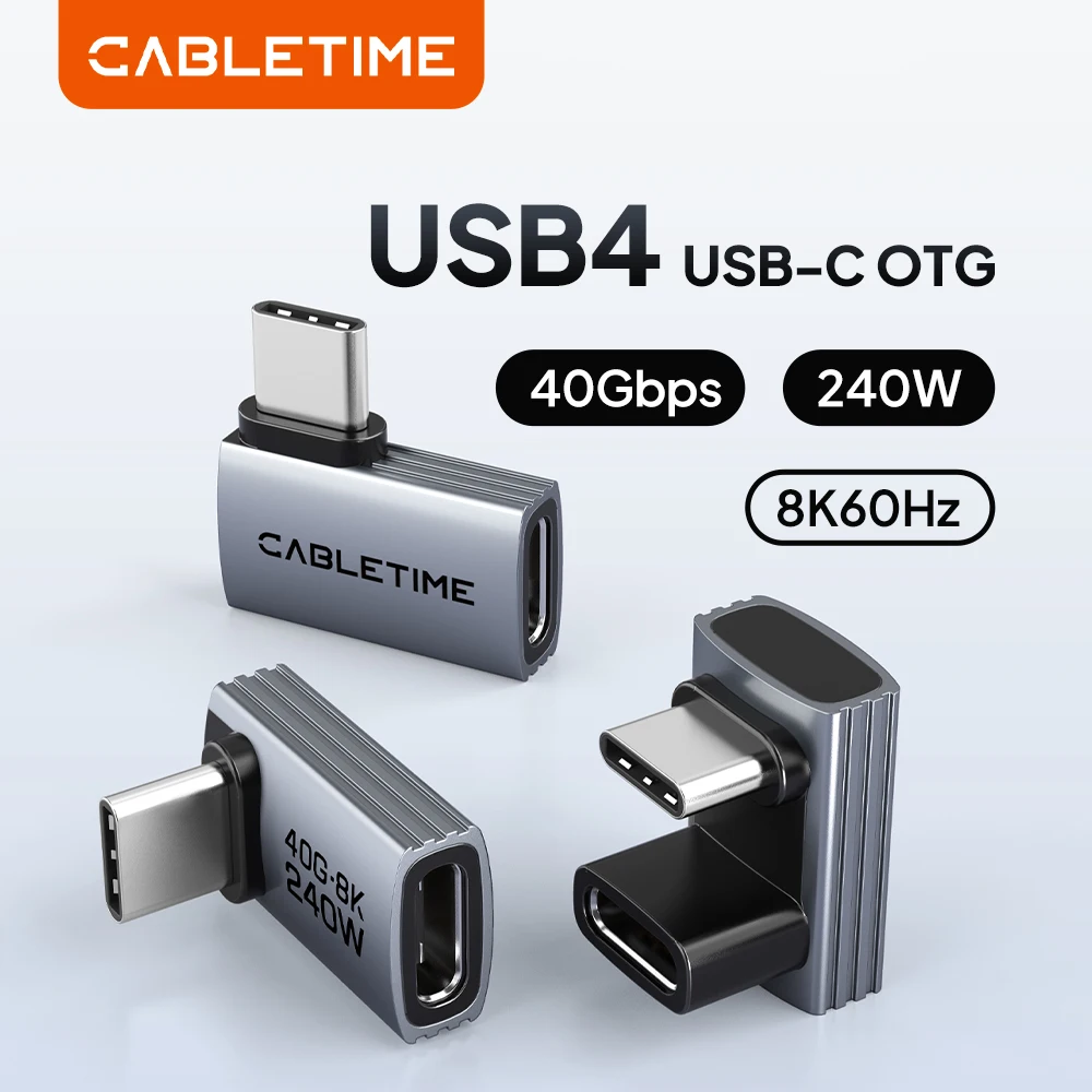 CABLETIME USB C OTG USB4 Adapter 240W Type C to C Adapter 8K 60Hz 40Gbps Fast Charge 90 Degree Converter For IPhone16 Macbook