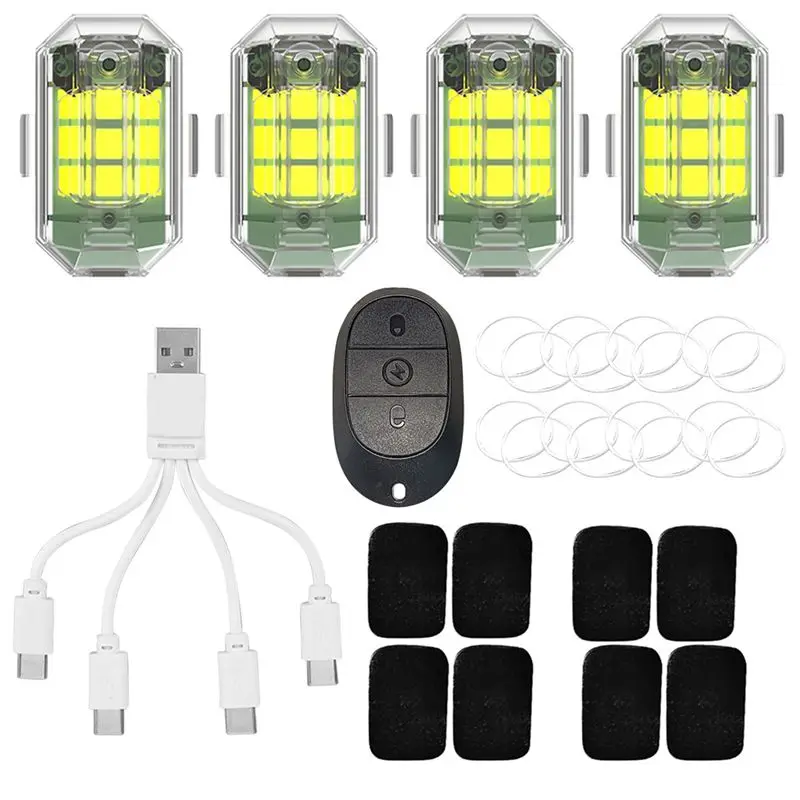 A03R! 4pcs Aircraft Strobe Lamp Micro-USB Charging M3 Turn Signal Indicator Waterproof 3.7V 350mAh High Brightness