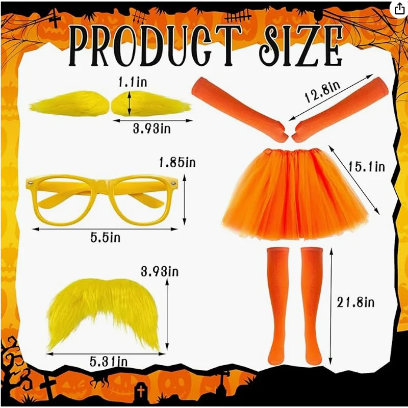 

Halloween Party Adult Orange Dress Socks Headband Glasses Necklace Earrings Set DIY Makeup Performance Party Supplies