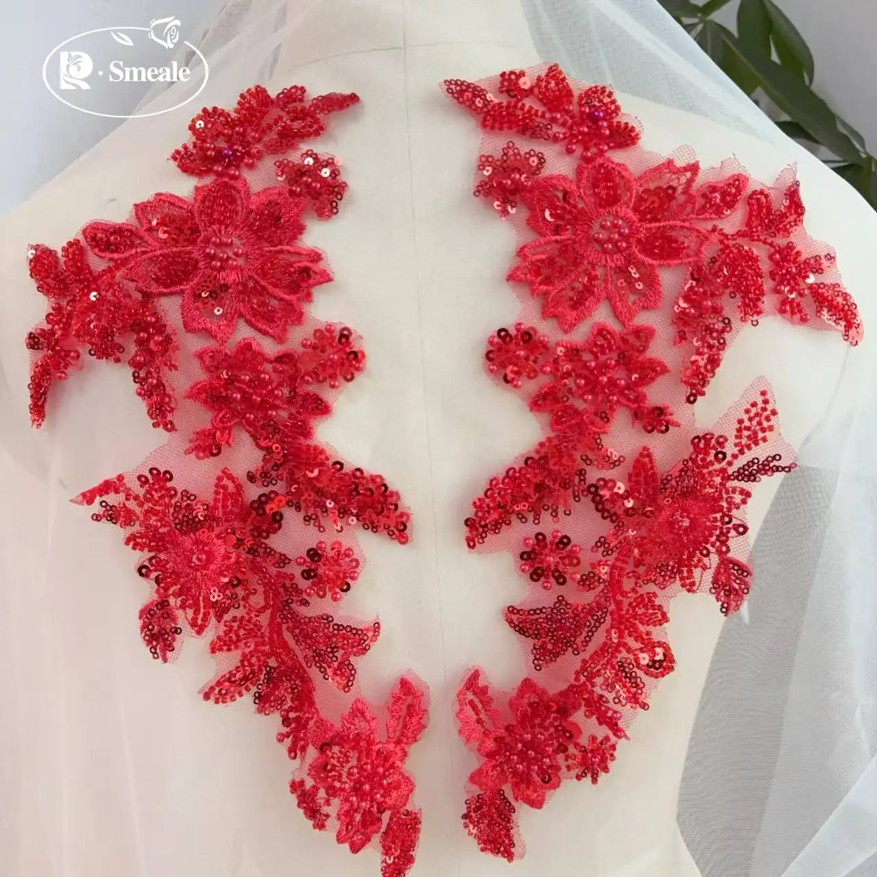 10 Stück/2 Stück. Bestickte Spitze mit mehrfarbigen Perlen, Perlenstickerei, Blumen-Pailletten, handgemachter DIY-Spitzen-Applikations-Patch. – Detail 11