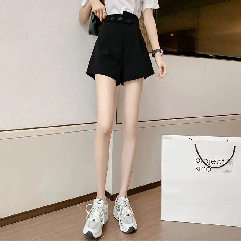 Shorts für Damen, Preppy-Look, gemütlich, unregelmäßiges Design, Knöpfe, Baggy, Teenager, Basic, BF-Stil, Freunde, lässig, modisch, Femme, Retro, Sommer