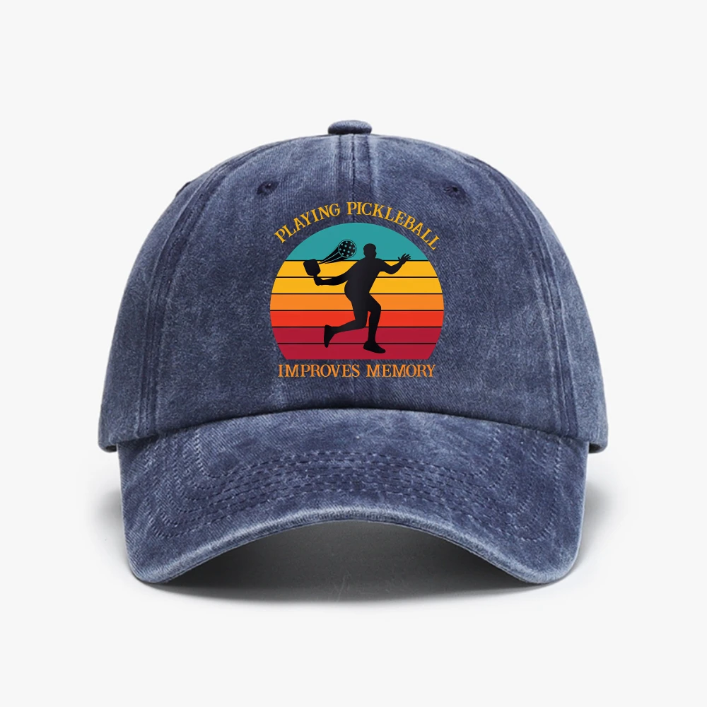 Pickleball Player hat playing Pickleball Improves Memory Retro Washed Baseball Cap Summer Adjustable duckbill hat
