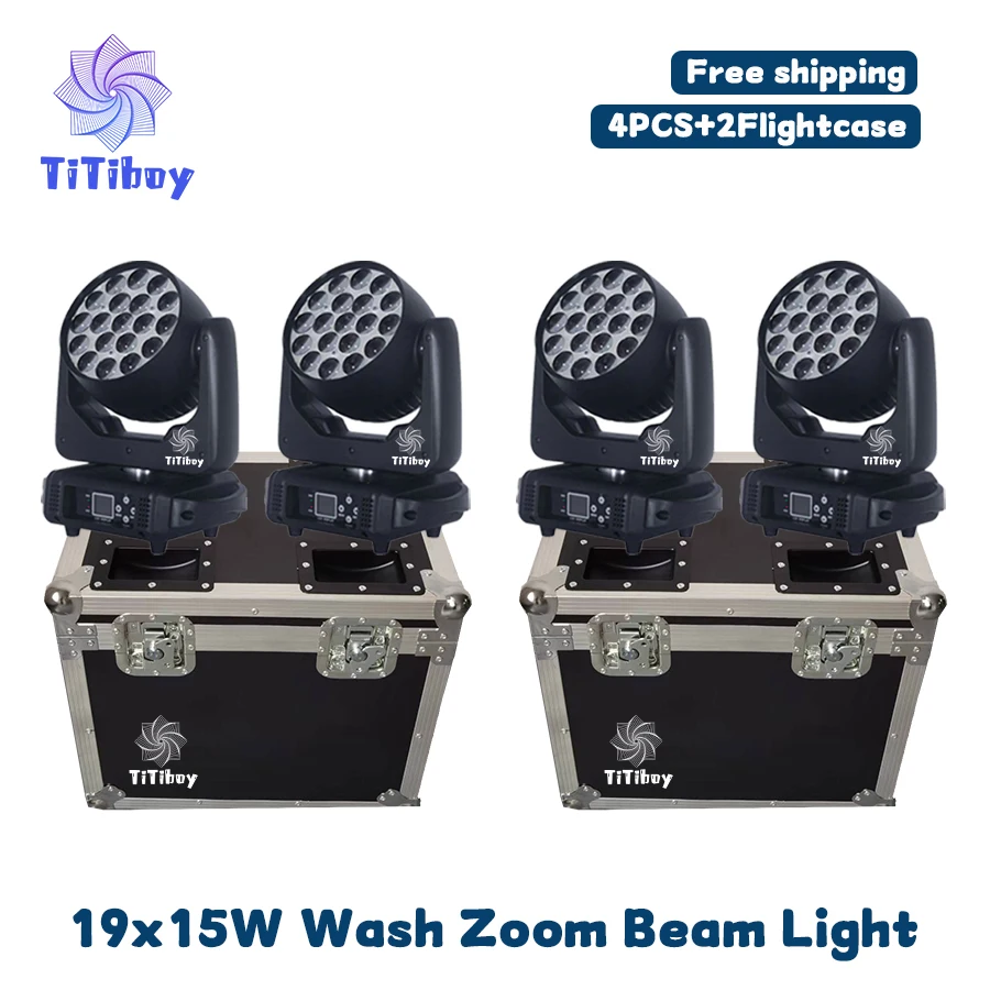 

0 Tax 4Pcs Dmx512 19X15W Led Wash Zoom Rgbw Moving Head Light 2 Road Case Stage Spot Light Lyre Wash Zoom Beam 19 CTO AURA 3