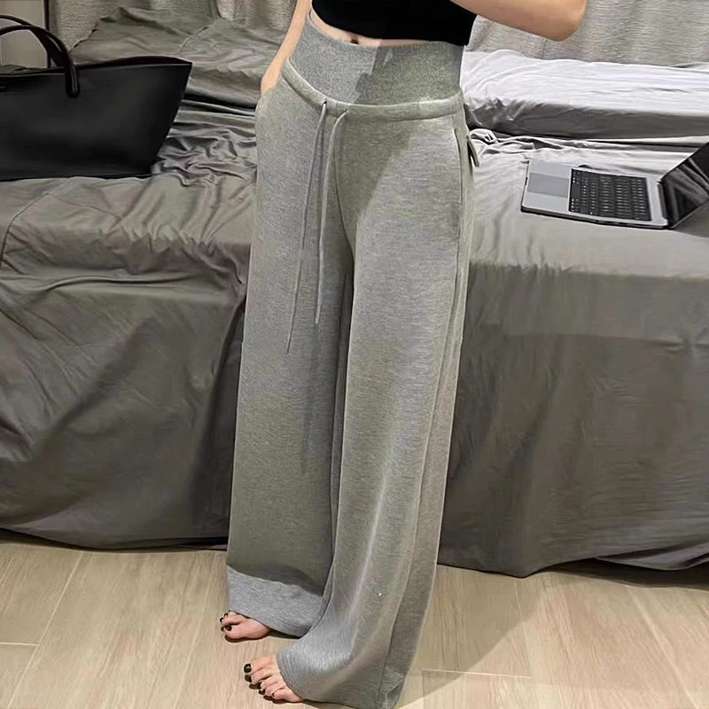 Pantalones de chándal de calle para mujer, pantalones holgados negros a la moda, pantalones de pierna ancha coreanos Harajuku, pantalones deportivos informales de cintura alta para verano