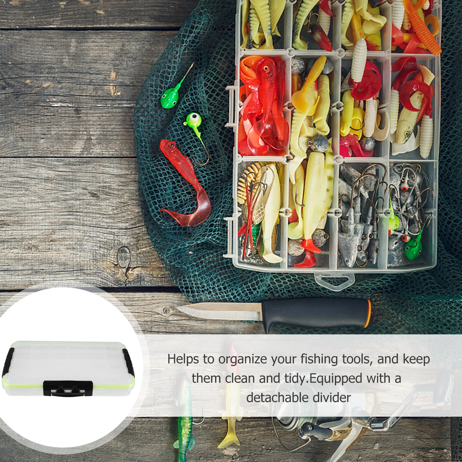 

Fishing Tackle Box Lure Storage Box 3-Sided Lock Catch Removable Dividers Custom Compartments Portable Organizer Tackle Tray