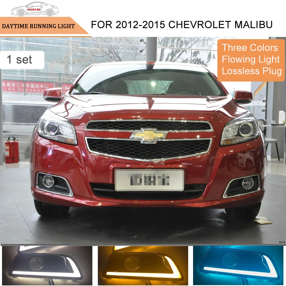 

Automobile Front Bumper Lamp LED Daytime Running Lights Car Fog Lamps Tricolor Streamer For 2012-2015 Chevrolet Malibu