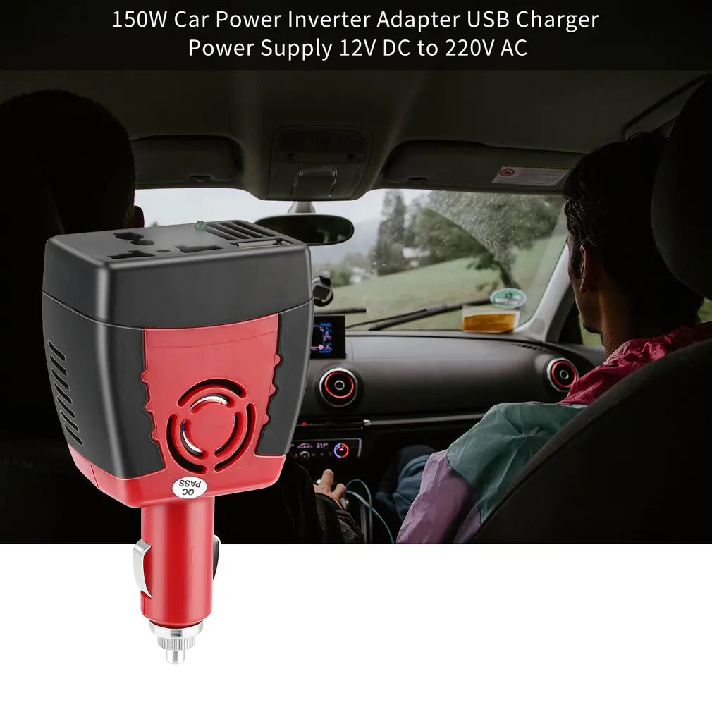 Portable Cigarette Lighter Car Power Inverter 150W DC 12V To AC 220V With USB Ports 2.1A DC 5V Adapter Charger Splitter
