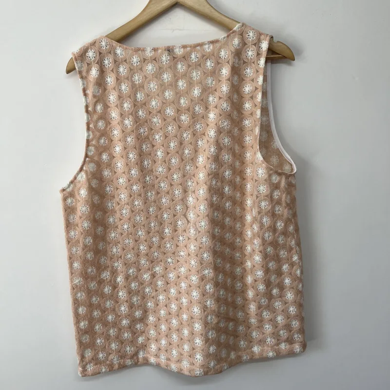 HKSH Summer New Men's Tide Beige White Fresh Water-soluble Embroidered Tank Top Hollow-Out Design Trendy Loose Fit  Vest HK24226