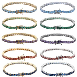 EYIKA Colorful 4MM One Row Iced Out CZ Tennis Chain Bracelet Claw Setting Red Blue Green Purple Zircon Bangle Men Women Jewelry